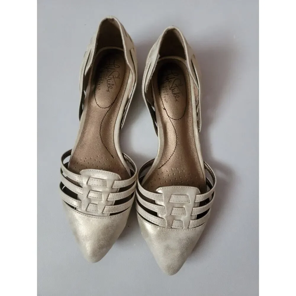 Life‎ Stride women's pointed toe gold flats cut puts size 7.5